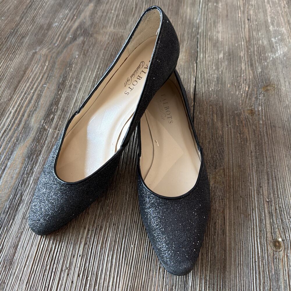 Talbots Glitter Sparkle Leather Flats Shoes Pointed Toe Size 6 preppy party
